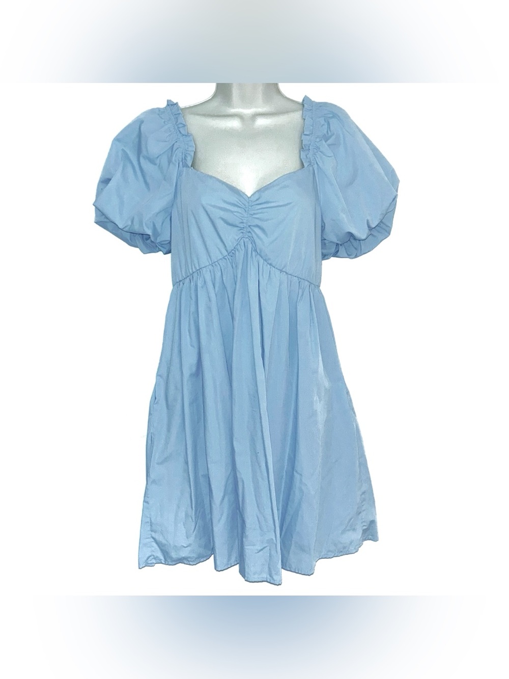 Light Blue Puff Sleeve Babydoll Dress